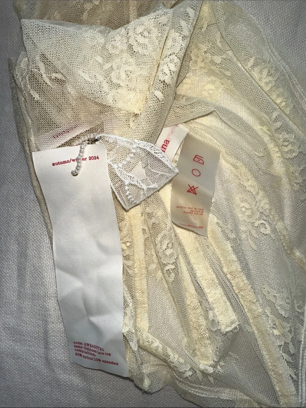 Sheer Fishbone Lace Top - Creme Small NWT